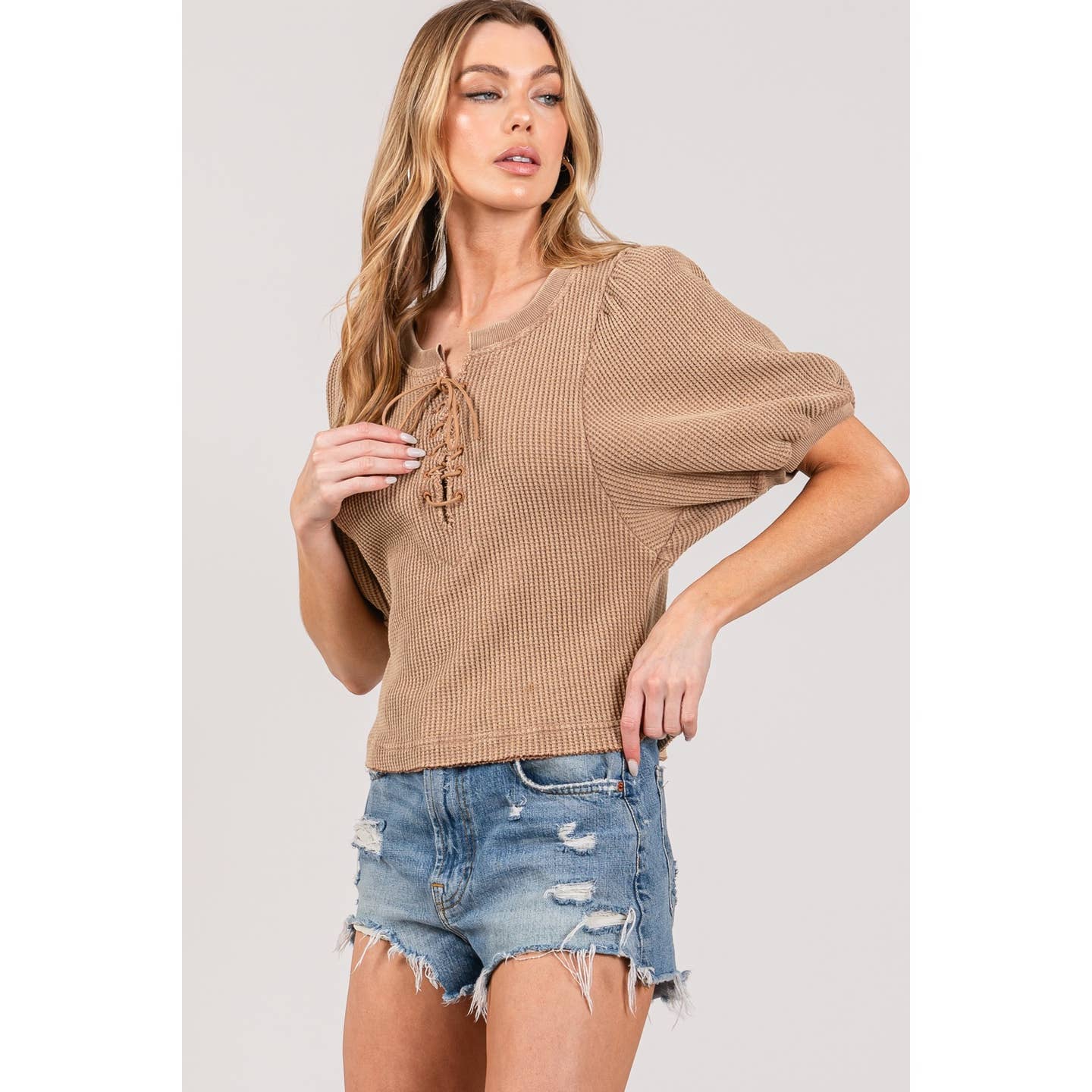 Lace-Up Waffle Knit Crop Top | Pine and Maple Boutique